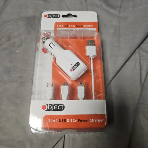 APPROXIMATELY 5 X OBJECT 3-IN-1 USB & 12V POWER CHARGER – WHITE CAR CHARGER