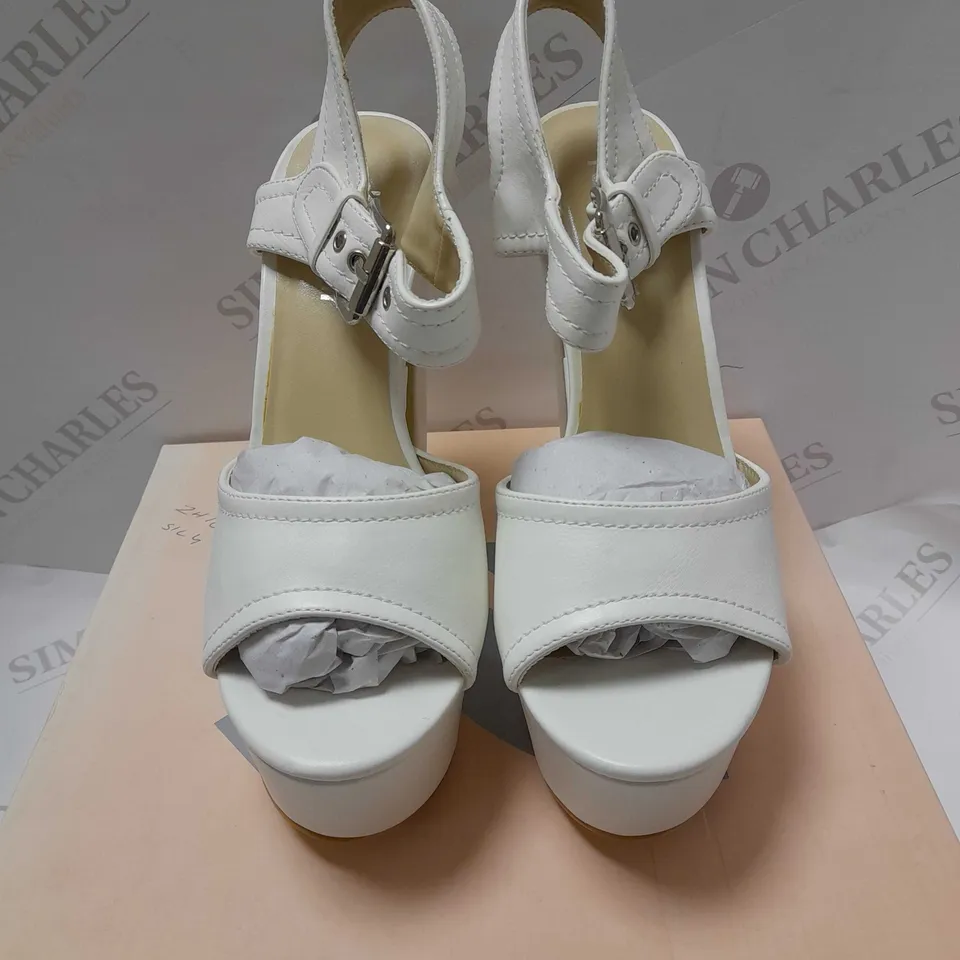 KOI SKY PLATFORM WHITE PU HEELS - SIZE 6