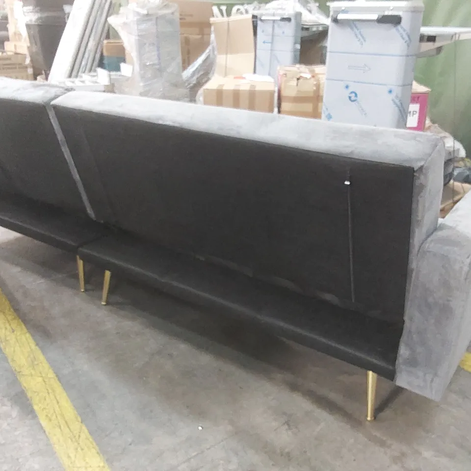 QUALITY DESIGNER SHIFLET UPHOLSTERED GREY VELVET CORNER SOFA