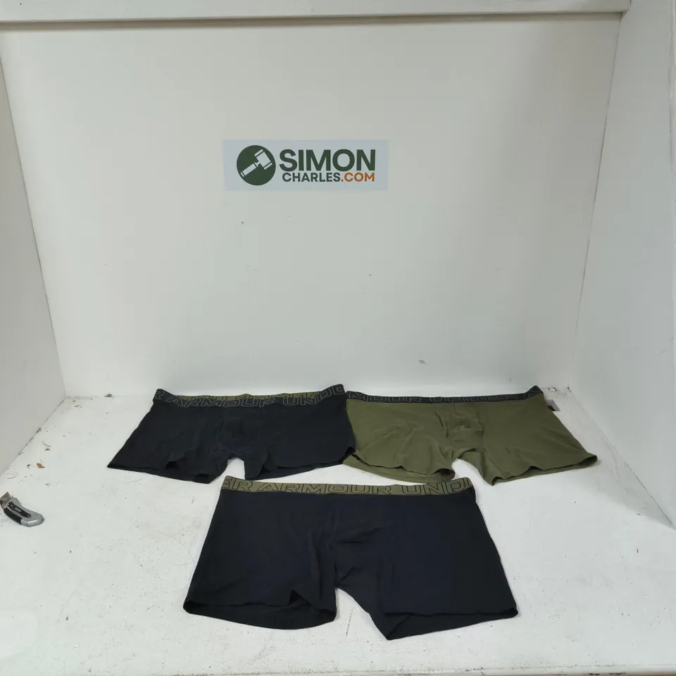 3X UNDER ARMOUR MEN'S BOXER BRIEFS – BLACK & OLIVE, SIZE 3XL