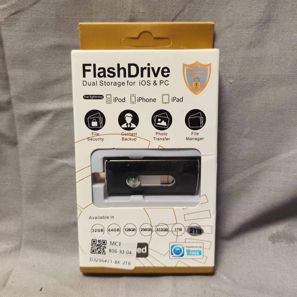 SEALED FLASHDRIVE DUAL STORAGE FOR IOS & PC IN BLACK – USB FLASH DRIVE (MODEL LXM) - 2TB