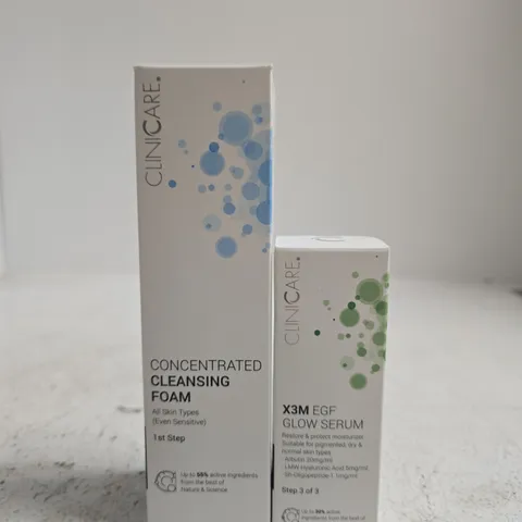 CLINICARE CONCENTRATED CLEANSING FOAM (STEP 1) + X3M EGF GLOW SERUM (STEP 3 OF 3) - BOXED SKINCARE DUO
