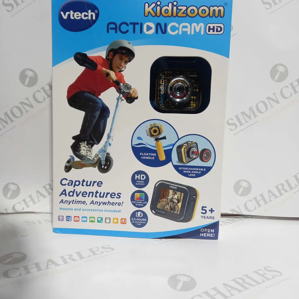BOXED VTECH KIDIZOOM ACTIONCAM WITH HD VIDEO SUPPORT , COLOUR LCD SCREEN , 2.5 HOURS OF RECORDING TIME