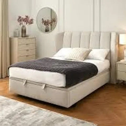 BOXED JASPER LIFT UP STORAGE KING SIZE BED FRAME - IVORY (5 BOXES)