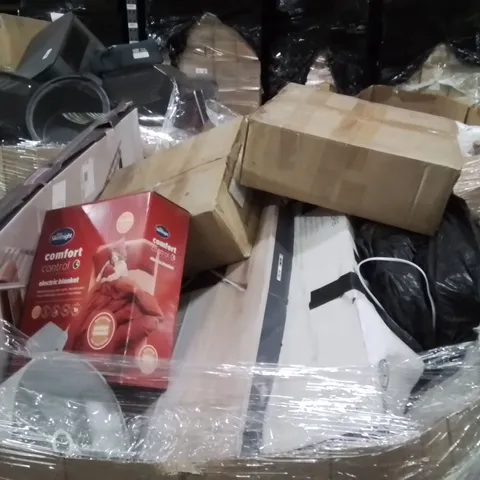 PALLET OF ASSORTED HOUSEHOLD GOODS AND PRODUCTS TO INCLUDE;ELECTRIC BLANKET,HEATED AIRER,LAMP