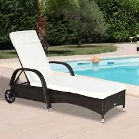 BOXED OUTSUNNY RATTAN SUN LOUNGER WITH ADJUSTABLE STEEL FRAME - BROWN (1 BOX)