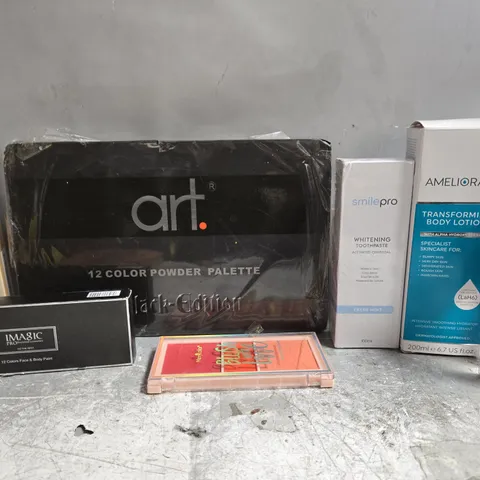 APPROX 12 ASSORTED BEAUTY PRODUCTS TO INCLUDE IMAGIC PRO BODY PAINT, ART COLOR PALETTE, SMILEPRO WHITENING TOOTHPASTE, ETC 