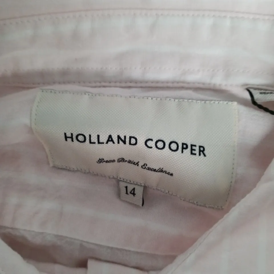 HOLLAND COOPER CLASSIC FIT SHIRT IN SOFT PINK STRIPE - SIZE 14
