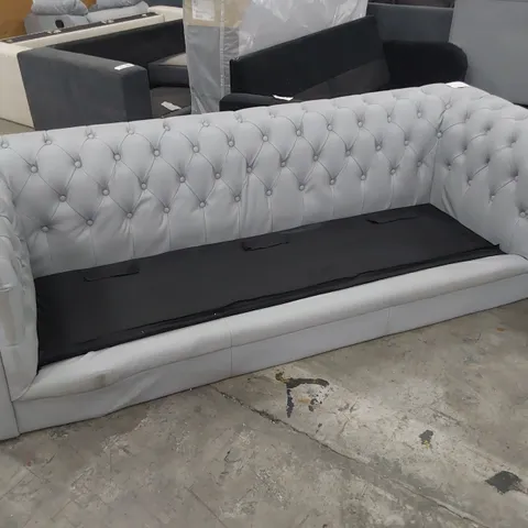 DESIGNER CHESTERFIELD THREE SEATER SOFA GREY LEATHER