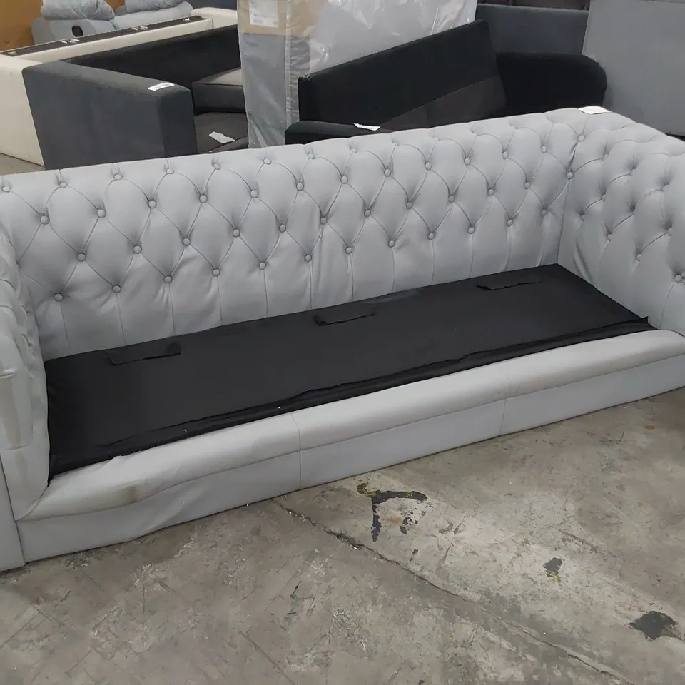 DESIGNER CHESTERFIELD THREE SEATER SOFA GREY LEATHER 