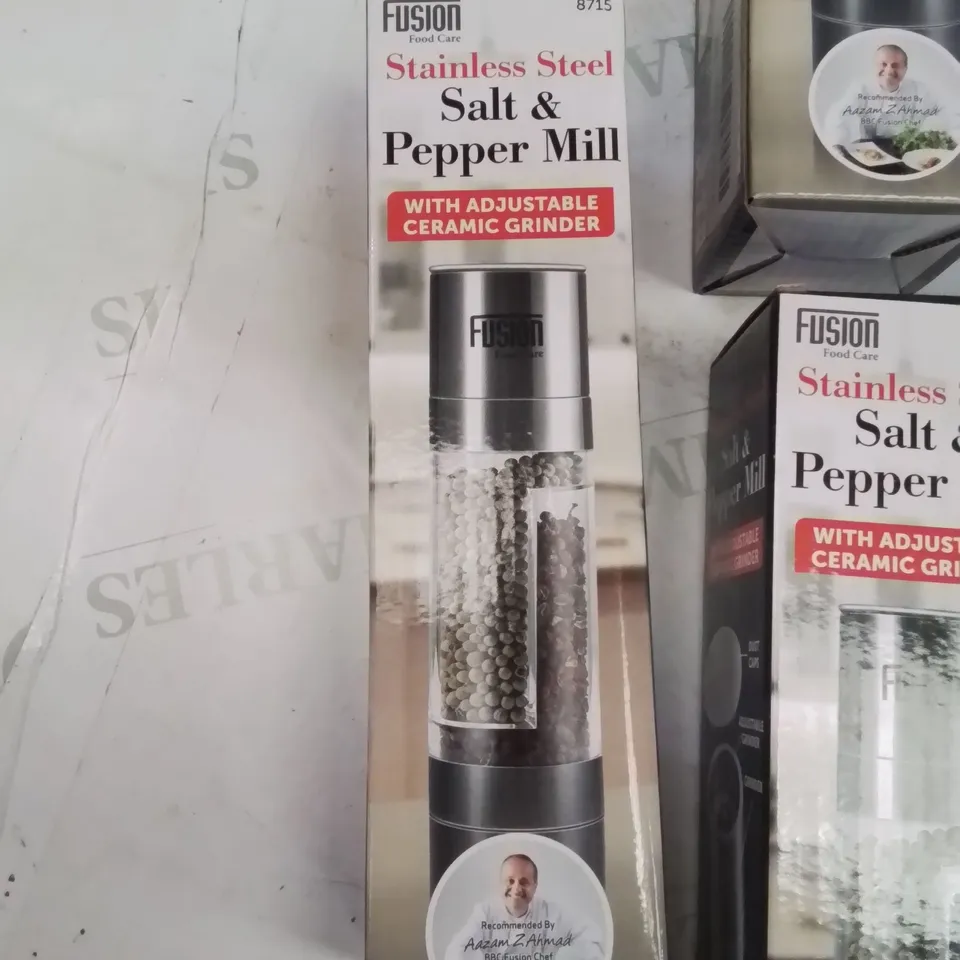 8 BRAND NEW FUSION FOOD CARE STAINLESS STEEL SALT AND PEPPER MILLS