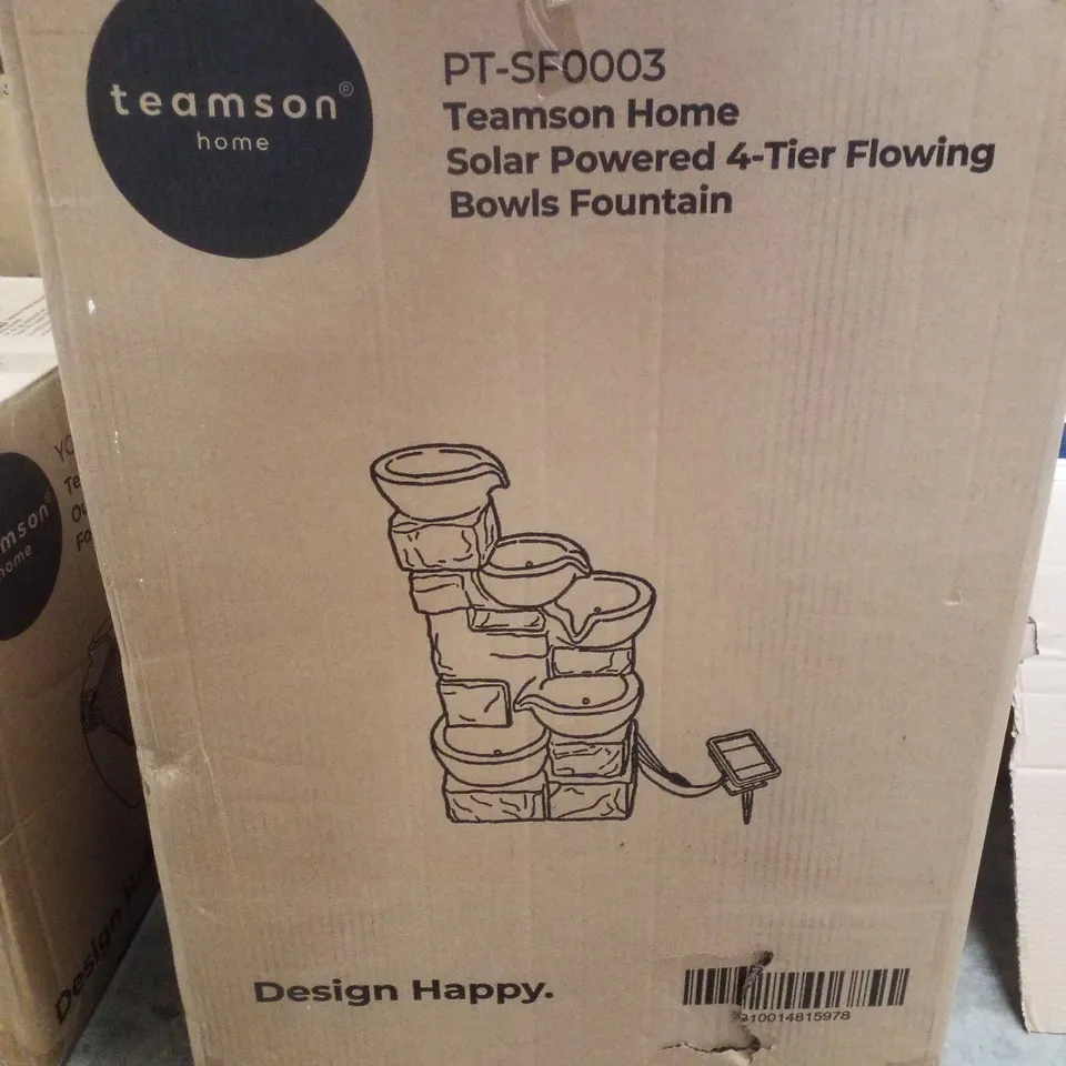 BOXED TEAMSON HOME SOLAR POWERED 4-TIER FLOWING BOWLS FOUNTAIN 