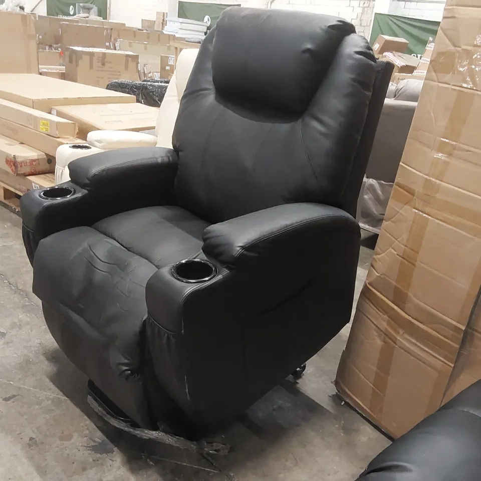 QUALITY DESIGNER ELECTRIC RECLINER FAUX LEATHER ARMCHAIR - BLACK