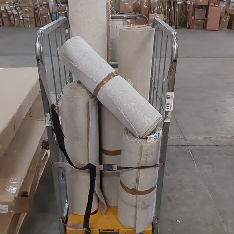 CAGE TO CONTAIN APPROX 6 ASSORTED ROLLS OF OFF-CUT CARPET. COLOURS, SIZES AND BRANDS MAY VARY - CAGE NOT INCLUDED