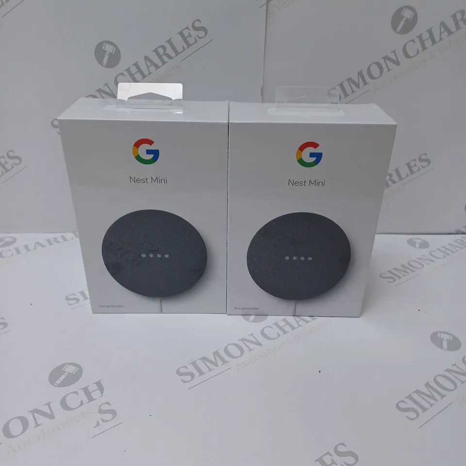 2 BRAND NEW BOXED GOOGLE NEST MINI 2ND GEN SMART SPEAKERS - CHARCOAL	