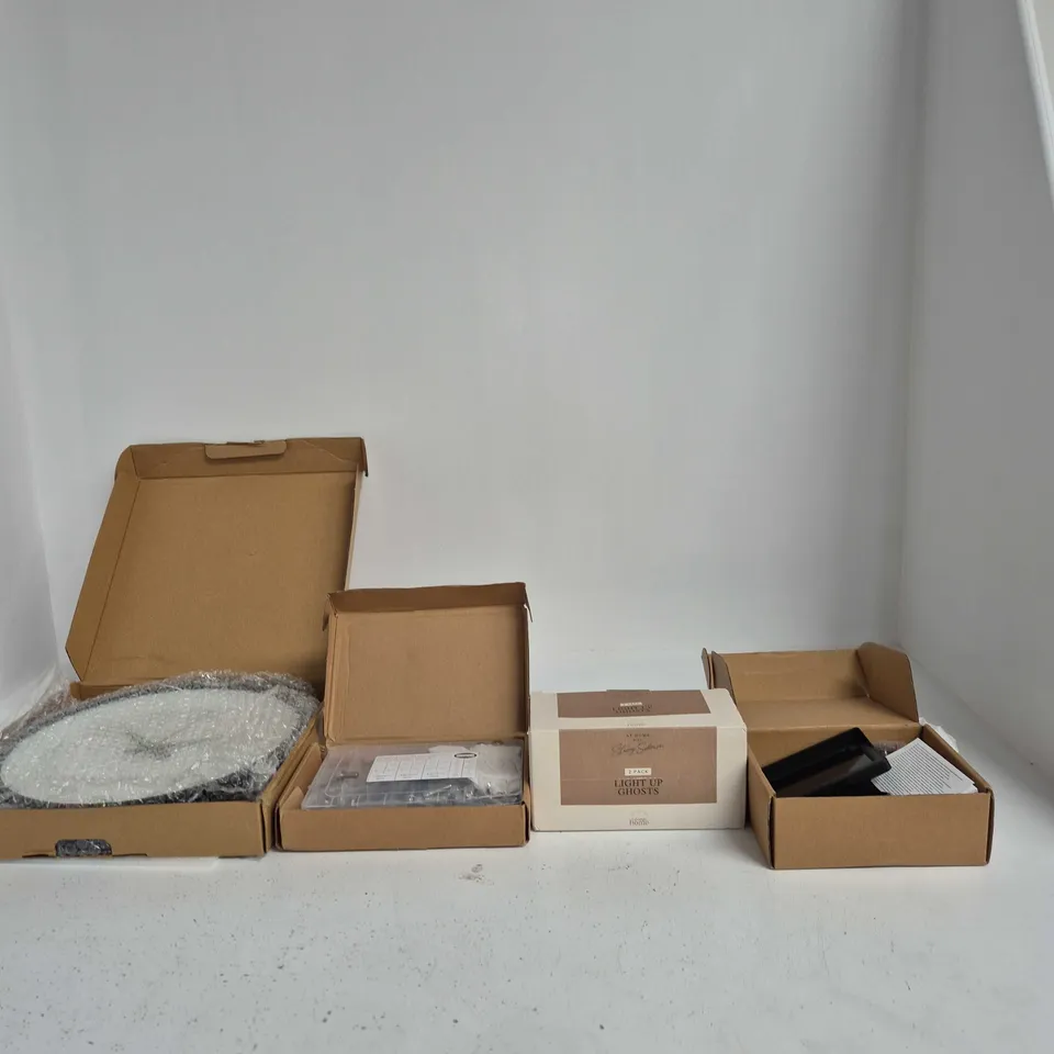 BOX OF APPROXIMATELY 15 ASSORTED ITEMS INCLUDING AT HOME WITH STACEY SOLOMON 2 PACK LIGHT IUP GHOSTS, 500PCS STAINLESS STEEL NUT AND BOLT COMBINATION KIT AND A CLOCK
