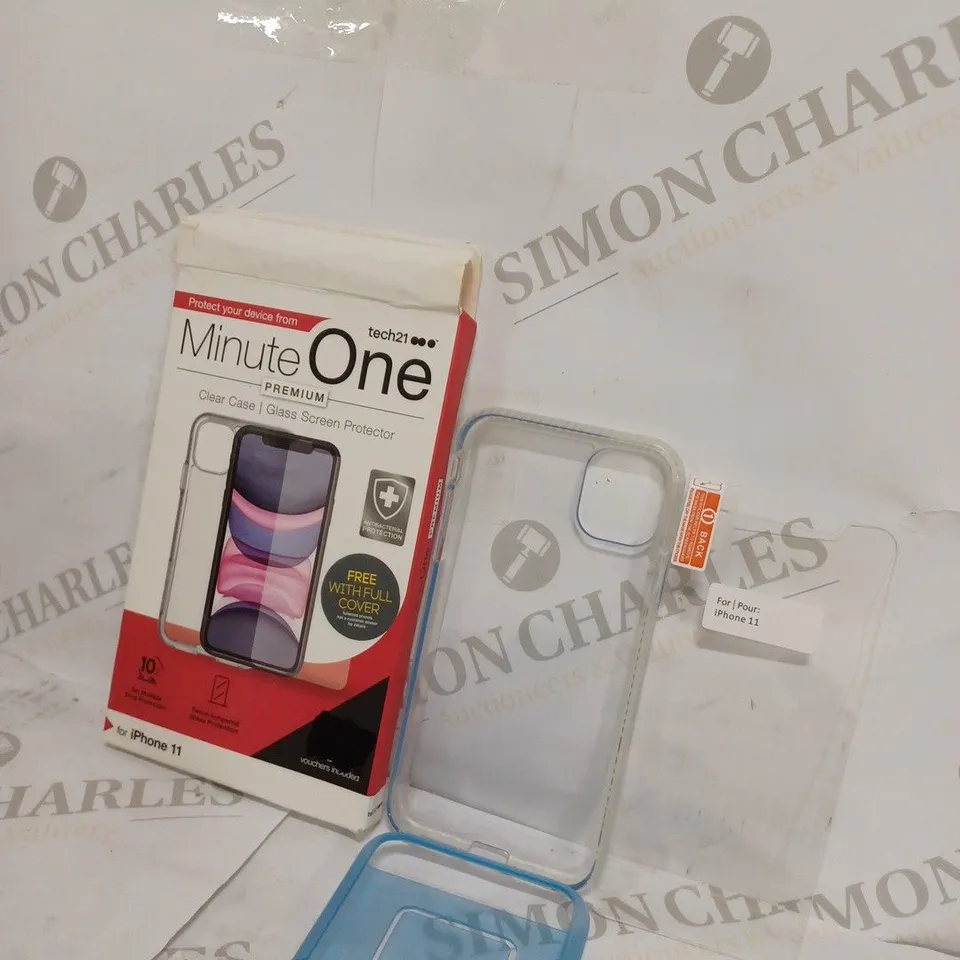 LOT OF 5 MINUTE ONE PREMIUM CLEAR CASES AND GLASS PROTECTORS FOR IPHONE 11 