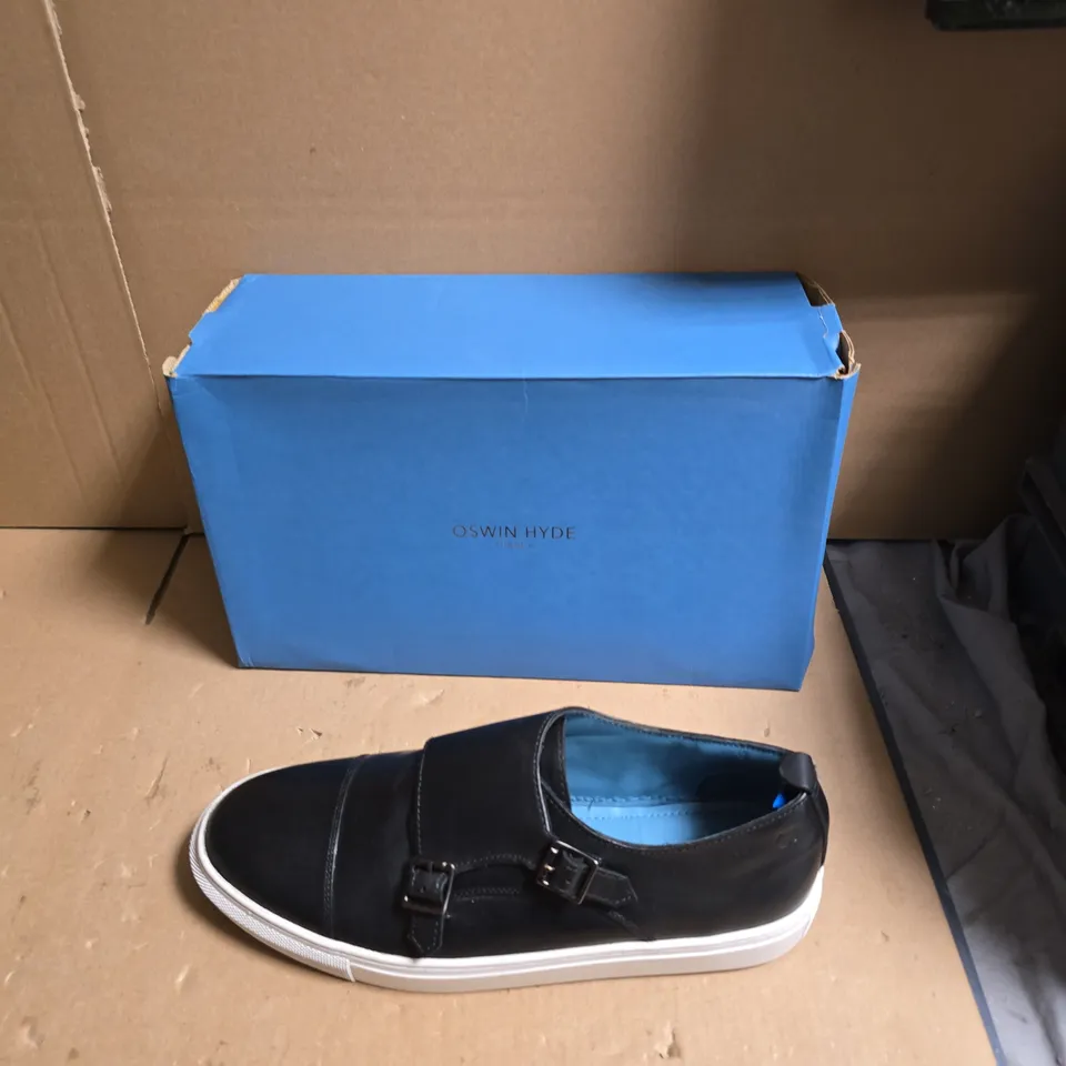 OSWIN HYDE LONDON BLACK LEATHER DOUBLE MONK-STRAP SHOES - EUR SIZE 44