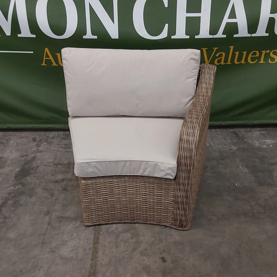 BOXED PRIMROSE LIVING PATIO AND GARDEN ARCHED LEFT CORNER SOFA PIECE IN NATURAL COLOUR WITH CUSHIONS