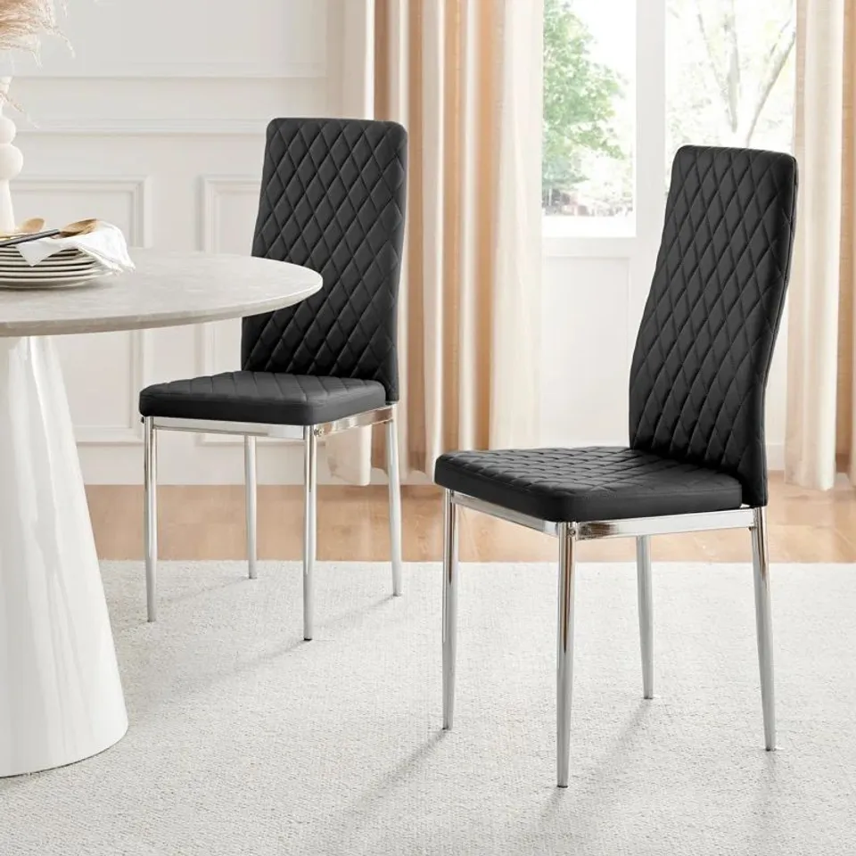 BOXED EUBANKS FAUX LEATHER MODERN TALL BLACK DINING CHAIRS