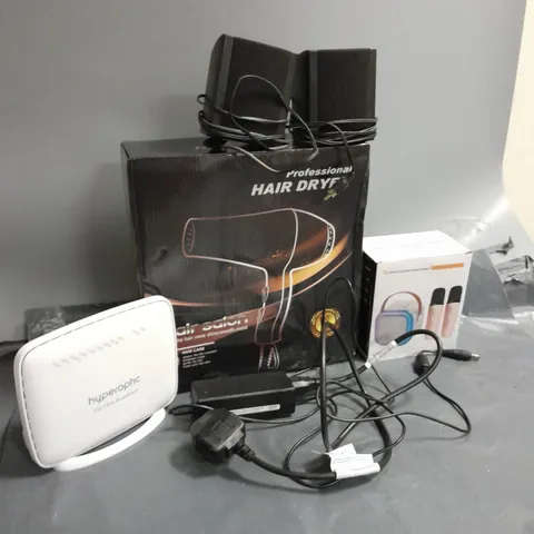 BOX OF APPROX 12 ASSORTED ITEMS TO INCLUDE - WIRELESS KARAOKE SPEAKER , HAIR DRYER , HYOEROPHC ETC