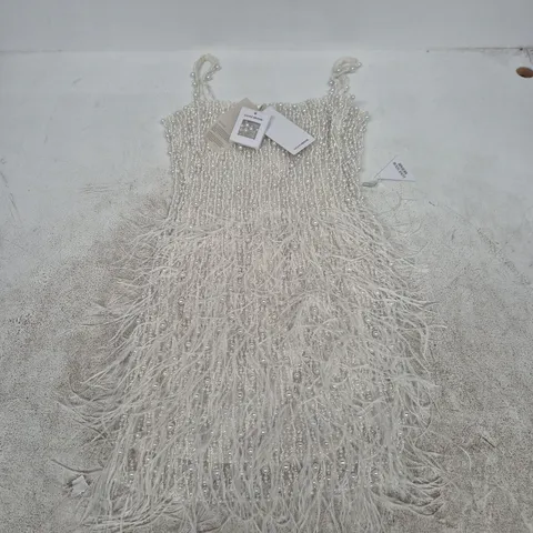NADINE MERABI WOMEN'S BEADED WHITE DRESS, XS (UK) β WITH PEARL EMBELLISHMENTS