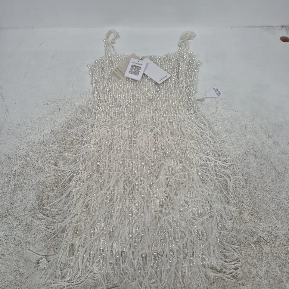 NADINE MERABI WOMEN'S BEADED WHITE DRESS, XS (UK) – WITH PEARL EMBELLISHMENTS