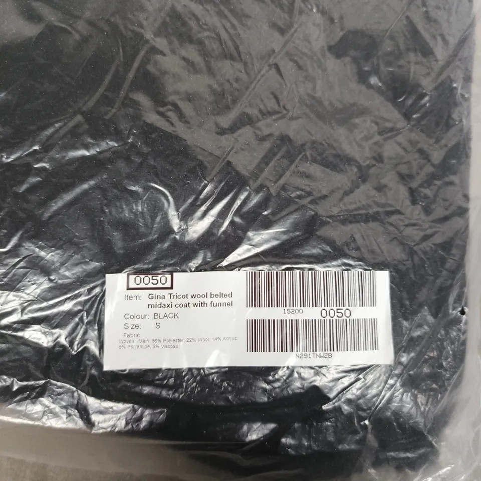 GINA TRICOT WOOL BELTED MIDAXI COAT WITH FUNNEL – BLACK, SIZE S