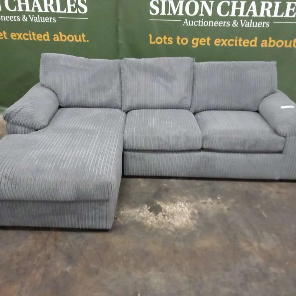 DESIGNER AMALFI GREY CORDED FABRIC CORNER SOFA