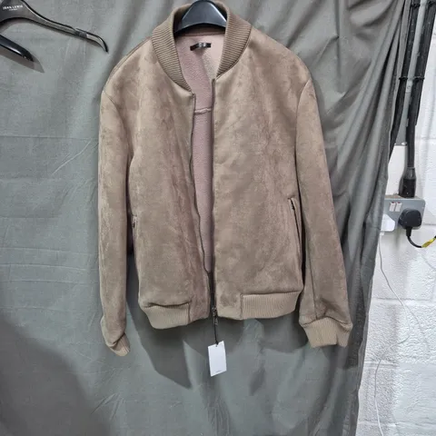 MANGO SUEDE-LOOK BOMBER JACKET – TAUPE, UK XL