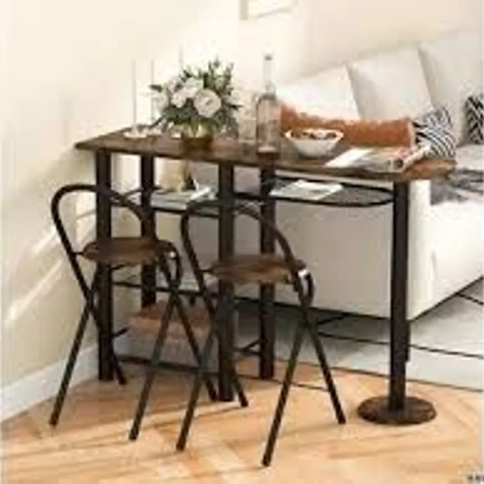 BOXED COSTWAY 3 PIECE DINING TABLE SET WITH STORAGE SHELVES - RUSTIC BROWN