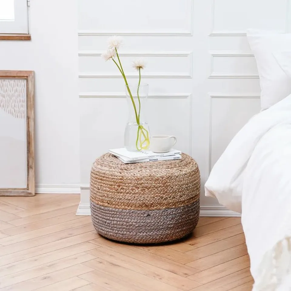 BLAKELY 50.8CM ROUND STRIPED POUFFE OTTOMAN UPHOLSTERY 