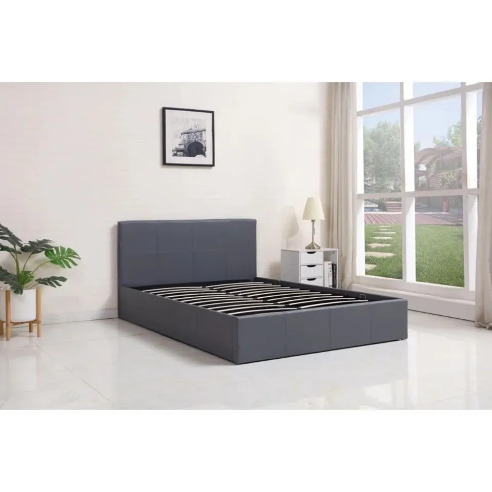 BOXED VIOLETTA UPHOLSTERED STORAGE BED - GREY 4'6" DOUBLE (3 BOXES)