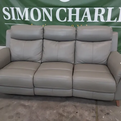 DESIGNER POWER RECLINING THREE SEATER SOFA GREY LEATHER