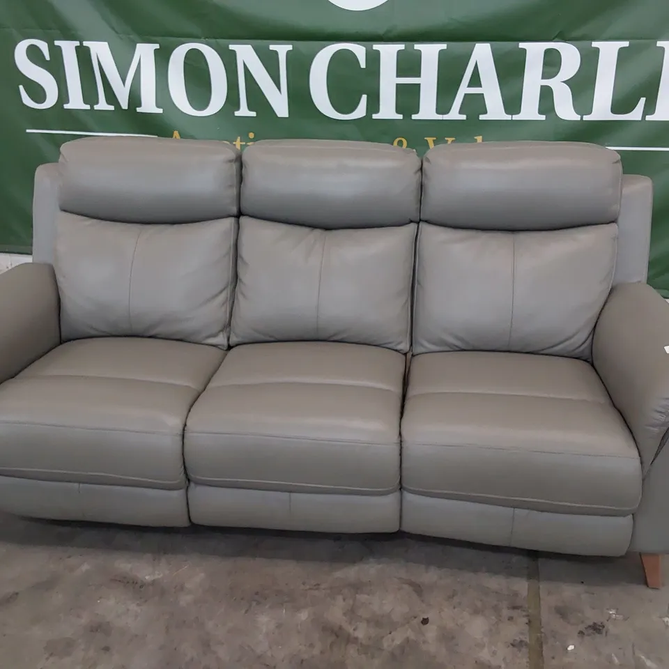 DESIGNER POWER RECLINING THREE SEATER SOFA GREY LEATHER 