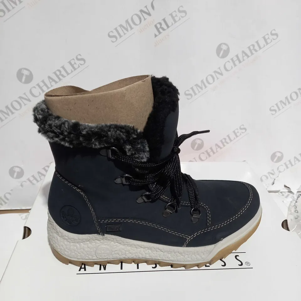 BOXED RIEKER WATER RESISTANT HIKER BOOTS, NAVY - SIZE 3.5
