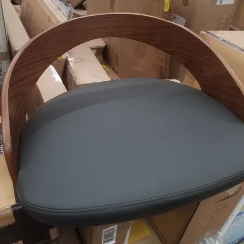 BOXED GREY FAUX LEATHER/DARK WOOD BAR STOOL