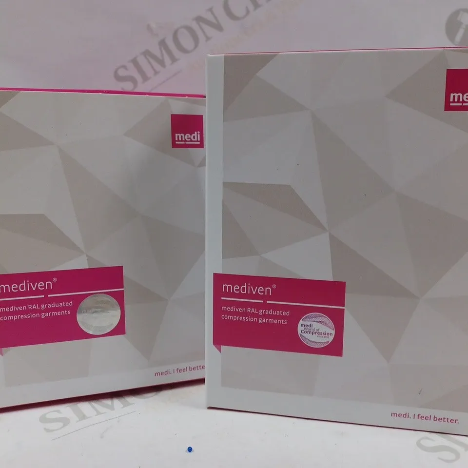 BOX OF 2 MEDIVEN PRODUCTS TO INCLUDE BELOW KNEE CLOSED TOE BEIGE SUPPORT & BLACK CLOSED TOE TIGHTS SUPPORT 