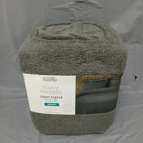 SUPER SNUGGLY TEDDY FLEECE DUVET SET IN GREY - DOUBLE