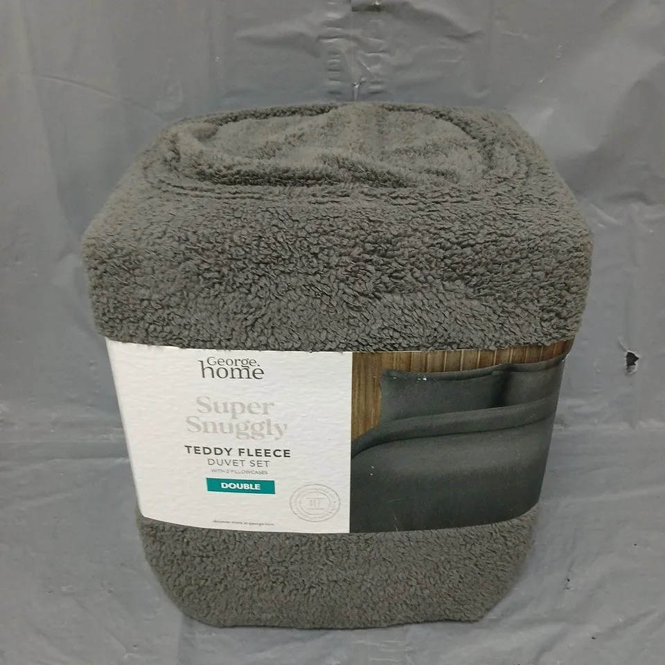 SUPER SNUGGLY TEDDY FLEECE DUVET SET IN GREY - DOUBLE