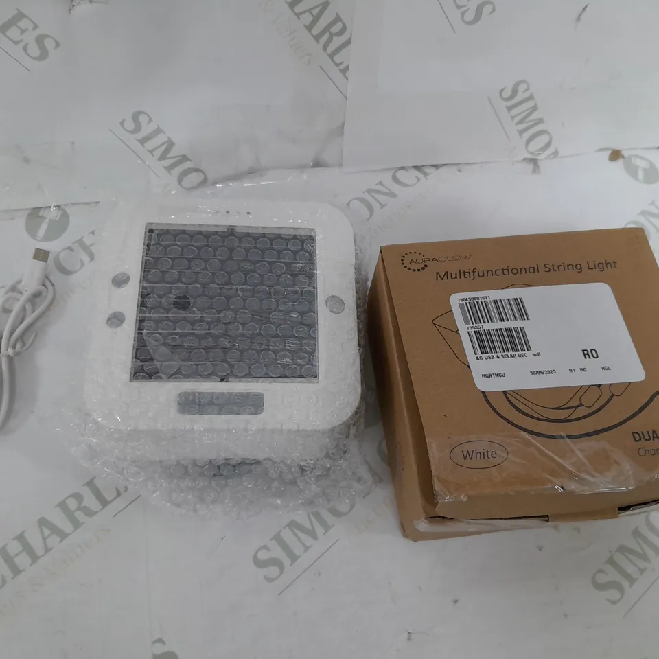 AURAGLOW WHITE USB & SOLAR RECHARGEABLE STRING LIGHTS