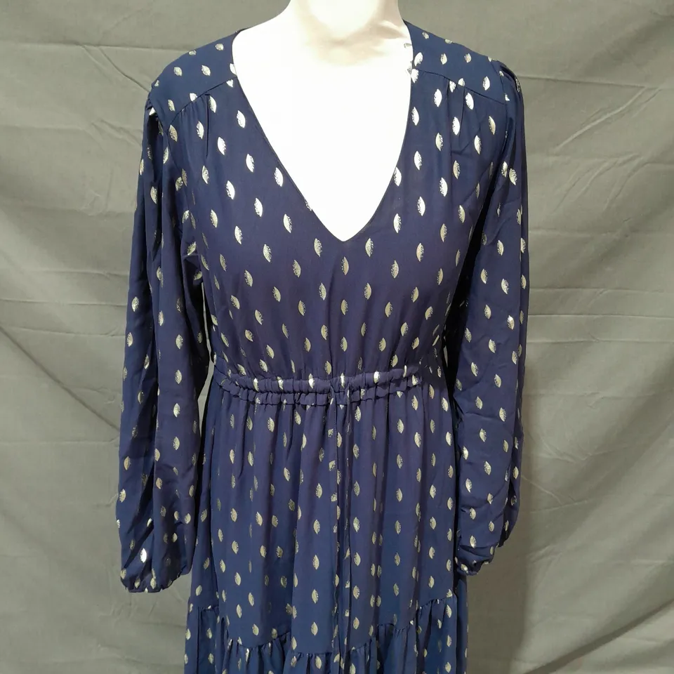 APRICOT NAVY GOLDEN LEAF DRESS - UK 10