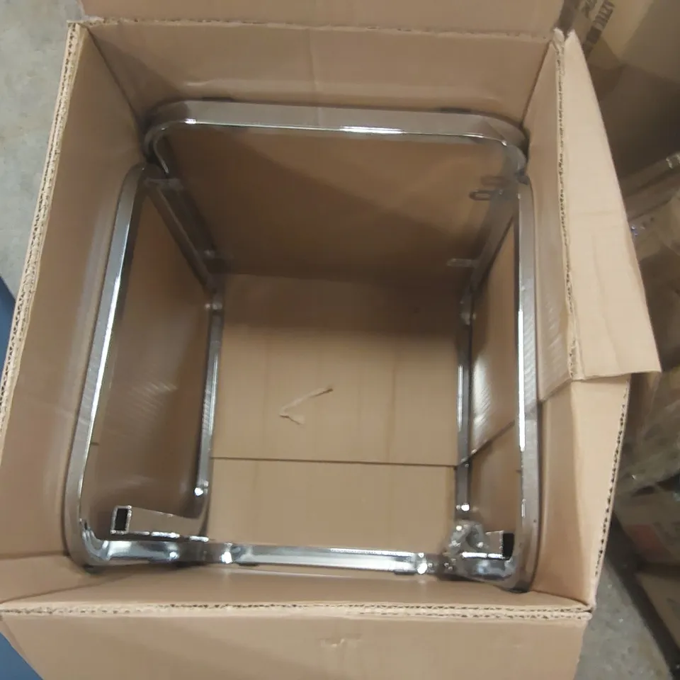 BOXED PAIR OF BLUE FAUX LEATHER DINING CHAIRS