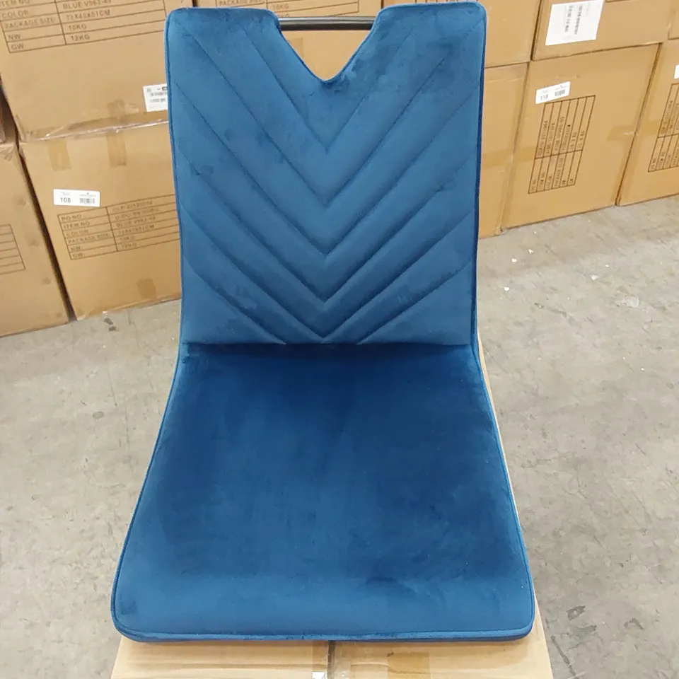 BOX CONTAINING SET OF 2 BLUE VELVET DINING CHAIR