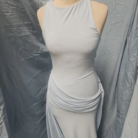 CLUB L LONDON POWDER BLUE ROUND-NECK MAXI DRESS WITH GATHERED DETAILING – UK 8