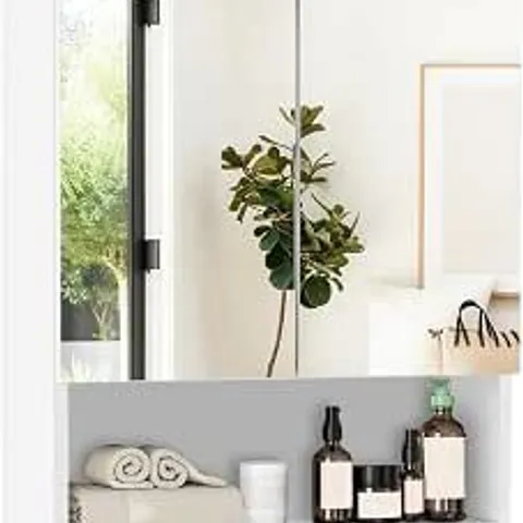 BOXED CLIPOP MIRROR CABINET 2 DOORS ADJUSTABLE SHELVES OPEN SHELF WHITE