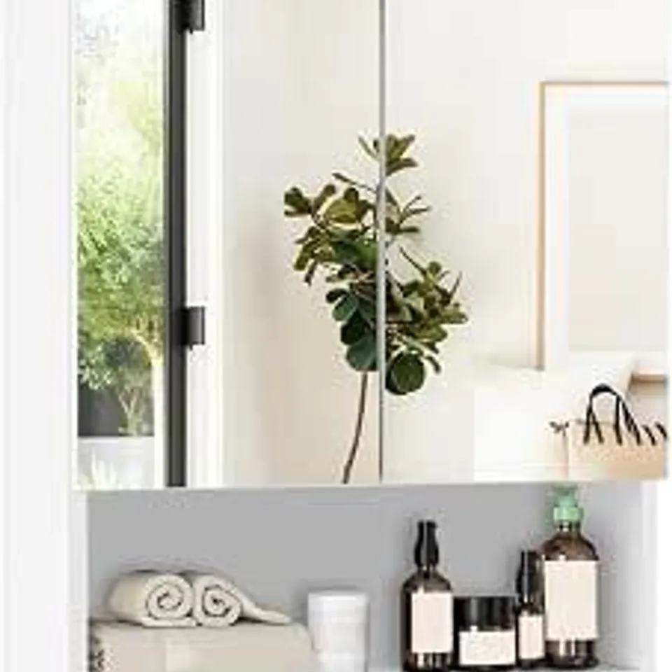 BOXED CLIPOP MIRROR CABINET 2 DOORS ADJUSTABLE SHELVES OPEN SHELF WHITE