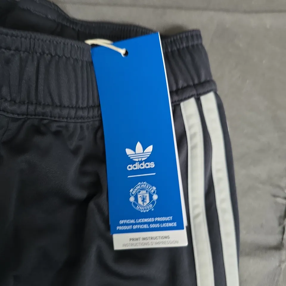 Adidas MUFC Kids Shorts – Black with White Stripes, Manchester United Logo - UK 7-8Y