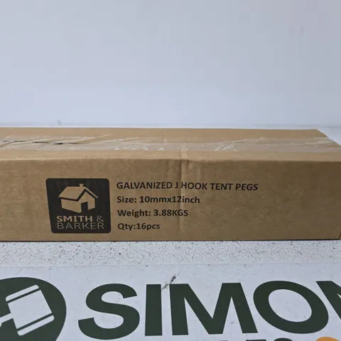 SMITH & BARKER GALVANIZED J-HOOK TENT PEGS, 10MM X 12IN, 16PCS