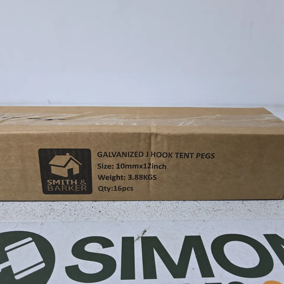 SMITH & BARKER GALVANIZED J-HOOK TENT PEGS, 10MM X 12IN, 16PCS